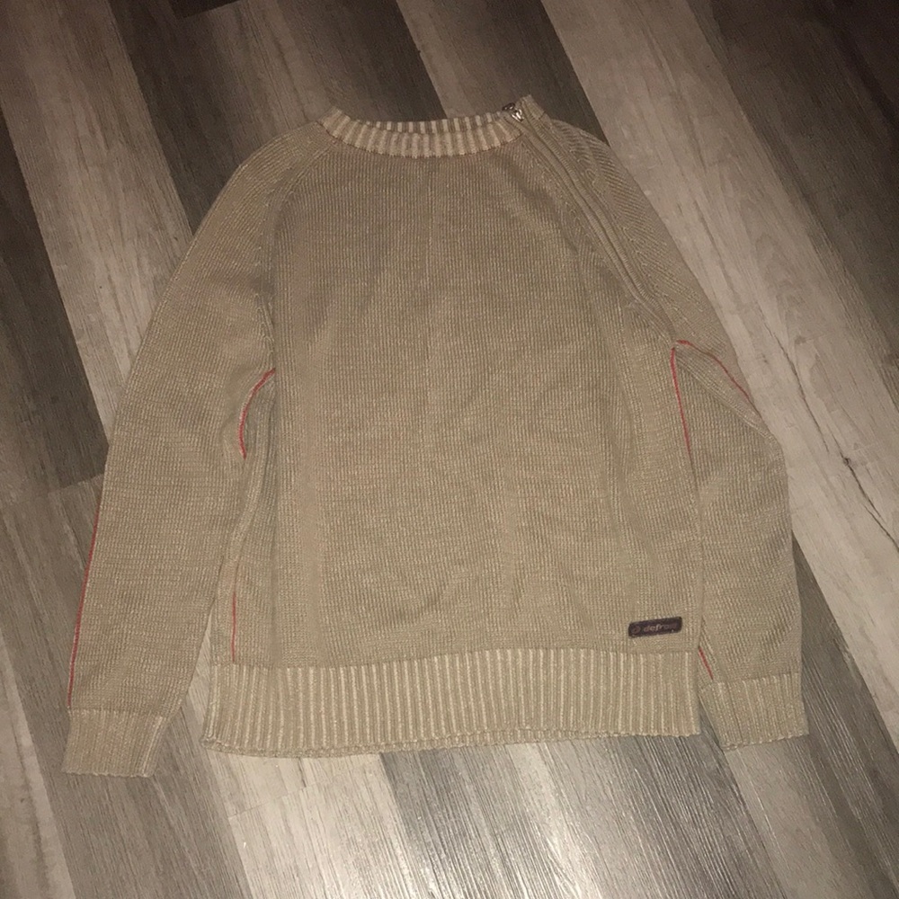 Women's Crewneck Sweater in Tan with Contrast Stitching